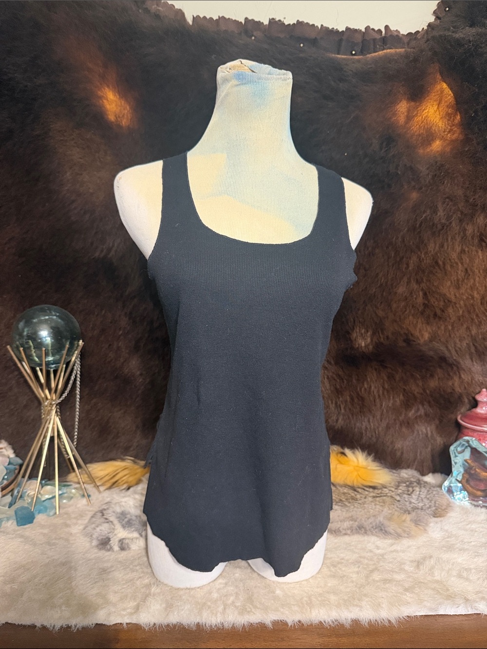 Classic Black reverse cropped Ribbed Tank Top - Women's Essential S (5235)